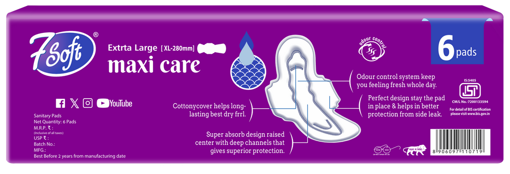 7 Soft Maxi Care Sanitary Pad Extra Large 280mm 6 Pads Purple