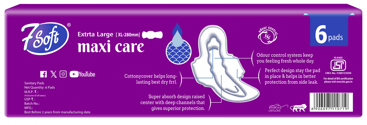 7 Soft Maxi Care Sanitary Pad Extra Large 280mm 6 Pads Purple